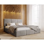 Lit double 160x200 cm Lary - Lit adulte avec sommier - Lit Rembourré avec Rangement, Lit coffre - Tissu velours (Gris - Magic Velvet 2217)