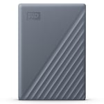 WD 2TB My Passport Works with USB-C, portable external hard drive, USB 3.2 Gen 1, software for device management, backup, password protection, Works with PC, Mac, Chromebook, Gaming Consoles, Grey