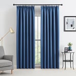 Beauoop Navy Blue Pencil Pleated Blackout Curtains for Bedroom Living Room Darkening Thermal Insulated Noise Reducing Drapes Rod Pocket Solid Window Treatment Set 2 Panels, W46 x L72