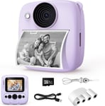 Appareil Photo Instantané Pour Enfants, Caméra Pour Enfants Avec Carte 32 Go Et 4 Volumes De Papier D'Impression, 48Mp Caméra Instantanée Enfants Avec Caméra Numérique 1080P, Cadeaux Pour Filles Et