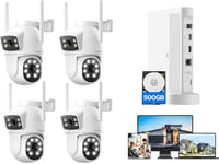 CAMCAMP 2.5K Kit Caméra Surveillance WiFi Extérieure sans Fil,Double Objectif & Double Vue,360°PTZ,10CH NVR et 500Go HDD, Audio bidirectionnel,Vision Nocturne Couleur,Suivi Auto,Enregistrement 24/7