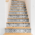 Stickers adhésifs escalier carrelages | Sticker Autocollant contremarche Carreaux de ciment – Stickers contremarche carrelages | Escalier carreaux de ciment adhésif - Micalina – 15 x 105 cm - 2 bandes