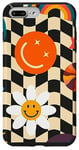 Coque pour iPhone 7 Plus/8 Plus Aesthetic Checker Retro Groovy Flowers in Cream Peach colors