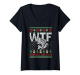 Womens Funny Where's The Fish WTF Fisherman Ugly Christmas Sweater V-Neck T-Shirt