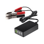 Portabel DC med Batteriklämma, 12V/24V till 5V 4-Portars USB-Laddare Multiport Adapter Andra Smarta Telefoner