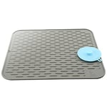 Grand Tapis de Séchage Vaisselle en Silicone avec Éponge Brosse Silicone Vaisselle, Tapis Egouttoir Vaisselle, Dessous de plat, Accessoire de cuisine Résistant à la chaleur, 45×40 cm (Gris)