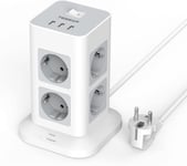 Multiprise Tour, Parafoudre Parasurtenseur Avec 8 Prises Et 3 Ports Usb, Prise Multiple Avec Interrupteur, Bloc Electrique Pour Bureau Et Maison, 2M, Gris[MUL210043]