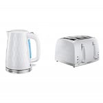 Russell Hobbs Honeycomb Kettle and 4 Slice Toaster, White