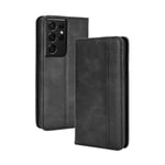 GOGME Leather Case for Samsung Galaxy S21 Ultra 5G Case, Retro Style PU/TPU Wallet Folio Case, Collection Premium Folio Cover with [Card Slots] and [Kickstand] for Samsung Galaxy S21 Ultra 5G. Black