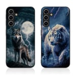 Tveinan 2 Pack Coque pour Samsung Galaxy A35 5G Etui, Noir Housse Étui de Protection en Silicone TPU Souple, Cover Antichoc Ultra Douce Case avec Motif pour Samsung A35 5G - Loup & Tigre Blanc