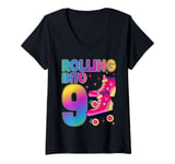 Womens Rolling Into 9 years Let's Roll I'm Turning 9 Roller Skate V-Neck T-Shirt