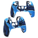 2pcs Housse de Protection de Manette de Jeu Étui en Silicone Camouflage pour PS5 Contrôleur de Jeu video Bleu camouflé