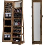 DlandHome Armoire à bijoux rotative à 360° avec miroir pleine longueur, armoire à bijoux verrouillable sur pied, grande armoire de rangement, miroir