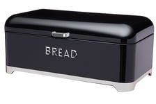 KitchenCraft Steel Bread Bin Black Kitchen Food Storage with Lid Retro