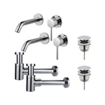 Fortifura Calvi Kit robinet lavabo - pour double vasque - robinet rehaussé - bonde clic clac - siphon design bas - Chrome brillant