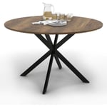 Table à manger ronde alix plateau hawkins 4-6 personnes pied araignée bois foncé et noir 110 cm