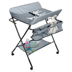 Swanew - Table à langer pliable pour bébé, Étagère à langer Combinaison à langer Réglable en hauteur avec panier de rangement Gris foncé