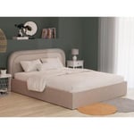 Vente-unique Lit coffre 140 x 190 cm - Tissu bouclette - Beige + Matelas - FIREZA