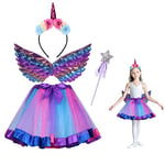 ACWOO ​Robe tutu de princesse licorne pour fille, Lot de 4 Serre-tête coloré avec ailes, tutu, jupe arc-en-ciel, Fée Baguette, Pour fête d'anniversaire, Halloween, carnaval, licorne (Mauve)