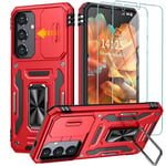 GOLDJU Coque pour Samsung Galaxy S24 Plus,Coque S24 Plus avec [2 Protections d'écran], Antichoc Coque Renforcée Antichute, Coque de Protection avec Support pour Samsung S24 Plus 5G-Rouge