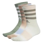 adidas Unisex 3-Stripes Cushioned Crew Socks 3 Pairs, White/White/Silver Green Mel., 13-14.5