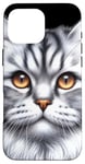 Coque pour iPhone 16 Pro Max Chat tigré argenté x Chat mignon x Chat gris