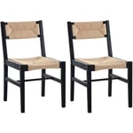 Wahson Office Chairs - Chaises de Salle a Manger en Bois Lot de 2 Chaises de Cuisine Rétro en Bois Massif Chaise en Bois Assise en Paille Chaise en