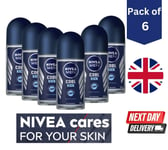 6 x NIVEA Men Cool Kick Roll-On Deodorant 50ml Cool, Dry & Fresh All Day