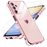 LeYi Coque pour Samsung Galaxy A15 4G/5G avec 2 Verre Trempé Vitre Protection, Etui Silicone Anti-Rayures, Housse Souple TPU, Étui Ultra Mince Bumper Antichoc pour Coque Samsung A15 5G - Rose