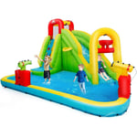 Relax4life - Château Gonflable pour Enfants 3-10 Ans avec Toboggan Aquatique, Mur d'Escalade, Piscine & Panier de Basket, Aire de Jeux avec Canons à