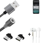 Data charging cable for + headphones Nokia C21 + USB type C a. Micro-USB adapter