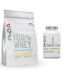 PhD 100 Whey Protein Powder 1kg Vanilla Crème + PhD L-Carnitine 90 TABS