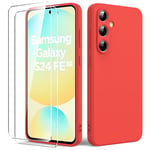 Byvuwiay Coque pour Samsung Galaxy S24 FE, avec 2 Verre Trempé écran Protecteur, Etui Housse TPU Mince Souple Antichoc Case pour Samsung Galaxy S24 FE, Rouge