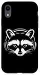 iPhone XR Black and White Gamer Raccoon with Headphones Case