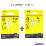 2 x Budi Fast iPhone Charger cable Sync USB For iPhone 7 8 X XS XR 11 12 13 14