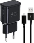 Chargeur + Micro Usb Câble Compatible Avec Samsung Galaxy S7 Edge S6 Edge S4 S3 A6 J8 J7 J6 J5 J3 Note5 Note4 Note2 Tab S Tab S2, Afc Chargeur Rapide Avec Câble 1.5m Android Universel - Noir