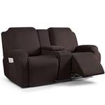 TAOCOCO Lot de 4 Housses de Causeuse inclinable avec Housse pour Console Centrale, Tissu Polyester Extensible (café, Housse inclinable 2 Places avec Console)