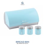 4pc Bread Bin Canister Set Coffee Sugar Box Storage Container Fitting Lid Aqua