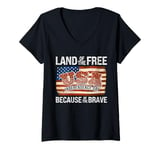 Womens Land of the Free Because of the Brave USA Independence V-Neck T-Shirt