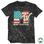 Hybris MTV Distressed USA-Flag Organic T-Shirt (Black,M)