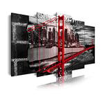 DekoArte 277 - Impression Sur Toile Moderne D'Images Artistiques Numérisées | Toile Décorative Pour Votre Salon Ou Votre Chambre | Style Villes USA Golden Gate Blanc Noir Rouge | 5 Pièces 150 x 80 cm