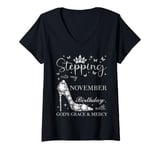 Womens Stepping Into My November Birthday With God's Grace & Mercy V-Neck T-Shirt