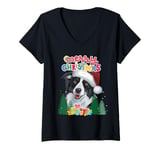 Womens Merry Xmas Border Collie Pjs Mum and Dad Christmas Card Tee V-Neck T-Shirt