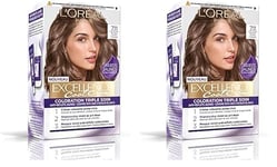 L’ORÉAL PARIS - Coloration Cheveux Permanente Triple Soin - Anti-Reflets Jaunes - Couvre 100% des Cheveux Blancs - Excellence Cool Crème - Nuance : Blond Ultra Cendré (7.11) (Lot de 2)