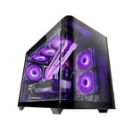 MARSGAMING MC-FUSIONM, Boîtier Gaming Micro-ATX, Fenêtre Latérale et Façade Verre Trempé Courbé Continu, Mini-Tour PC Double Chambre, Support Refroidissement Liquide, Espace Interne Optimisé, Noir