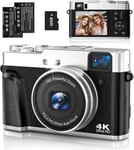 Appareil Photo Numérique 4K 48 Mp Uhd Autofocus Avec Carte De 32 Go,Appareil Photo Zoom 16X Avec Tableau De Bord Rotatif Et Viseur,Appareil Photo Compact Pour-Noir