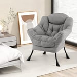 COSTWAY Fauteuil Salon Scandinave, Fauteuil Relax en Sherpa avec Oreiller et Poche Latérale, Fauteuil Chambre pour Lecture, Cadre en Métal pour Charger 150 KG (Gris)