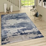 Paco Home - Poils Ras Tapis Look Usé Motif Ornemental Bleu Jean Moderne Gris Bleu 60x100 cm