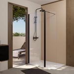 Pack Paroi de Douche et Volet Pivotant 80+40x200 cm - Verre Transparent - Barre de Fixation Noire