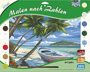 MAMMUT 109104 – Peinture par numéro Motif paysage plage de palmiers Kit complet avec modèle imprimé au format A3, 10 peintures acryliques et pinceaux, grand kit de peinture pour enfants à partir de 8 ans
